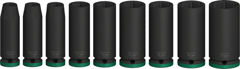 Jogo de soquetes de impacto Bosch PRO com 1/2 polegada de profundidade, 9 peças.